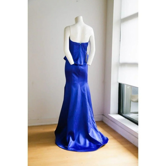 Pierre Cardin Cobalt Blue Satin Rhinestone Trim Two Piece Skirt Set w Train 38/S - Picture 4 of 12